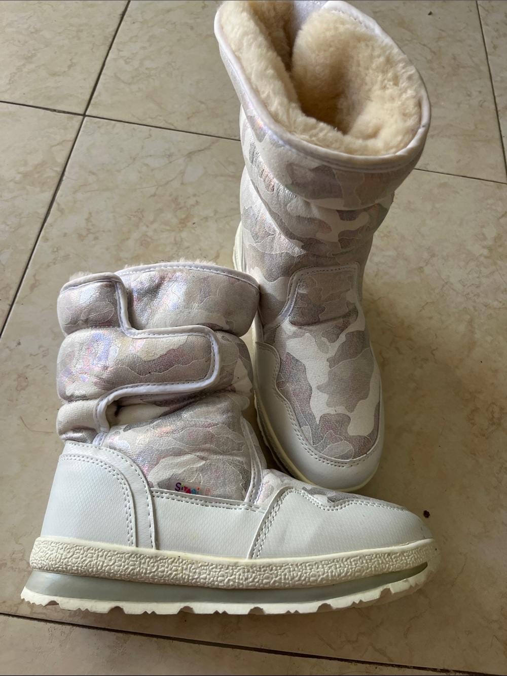 Iridescent Pink Camo Winter Snow Boots with Shearling Lining SITAQI sz35
